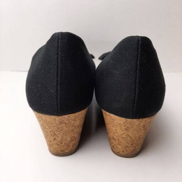 AMERICAN EAGLE AE New Peep Toe Bow Espadrille Cork Wedge Shoe Heels Black Sz 4.5 - Picture 9 of 13